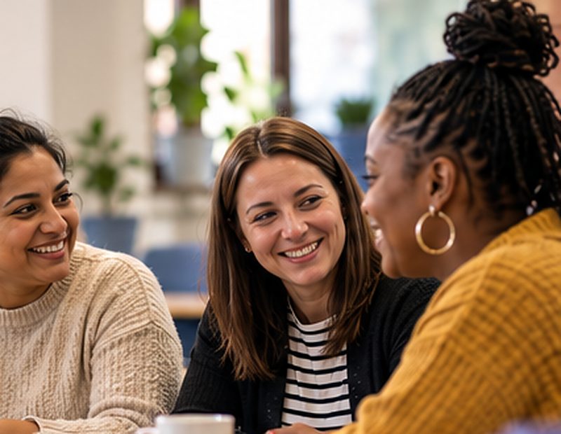 Parents and carers sharing a conversation at a table